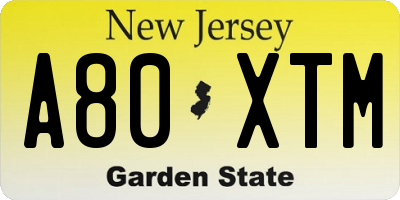 NJ license plate A80XTM