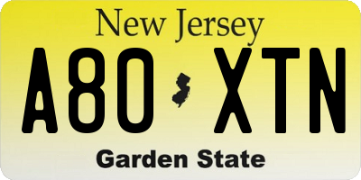 NJ license plate A80XTN