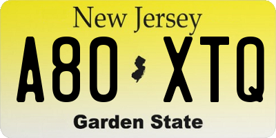NJ license plate A80XTQ