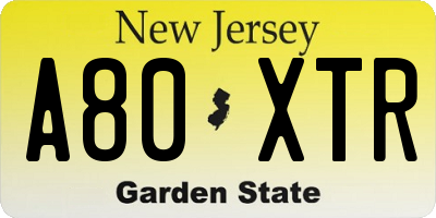 NJ license plate A80XTR