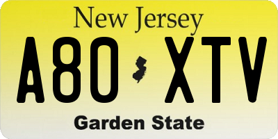 NJ license plate A80XTV