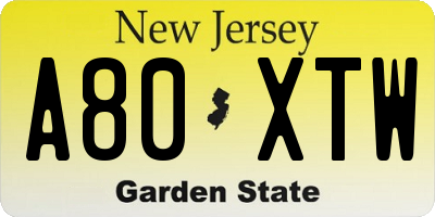 NJ license plate A80XTW