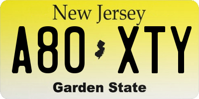 NJ license plate A80XTY