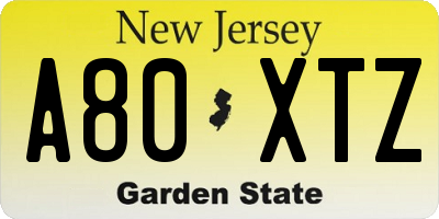 NJ license plate A80XTZ