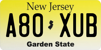 NJ license plate A80XUB