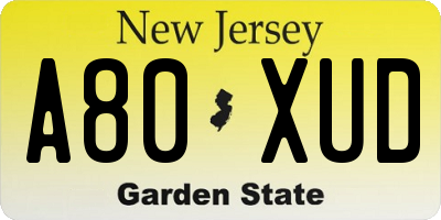 NJ license plate A80XUD