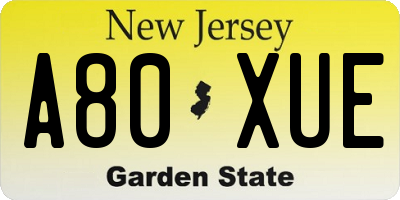 NJ license plate A80XUE