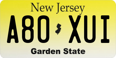 NJ license plate A80XUI