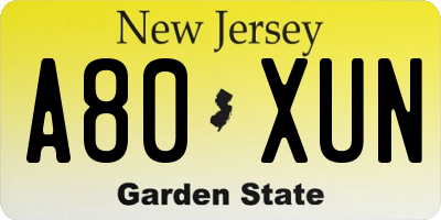 NJ license plate A80XUN