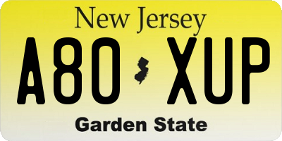 NJ license plate A80XUP