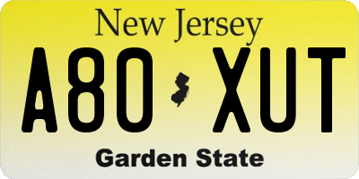 NJ license plate A80XUT