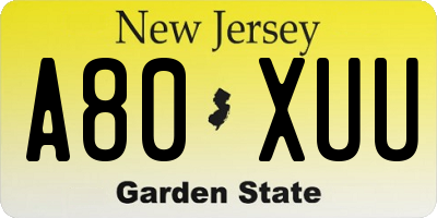 NJ license plate A80XUU