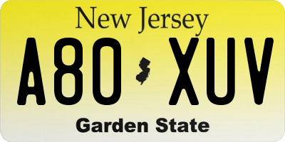 NJ license plate A80XUV