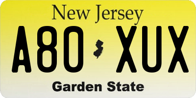 NJ license plate A80XUX