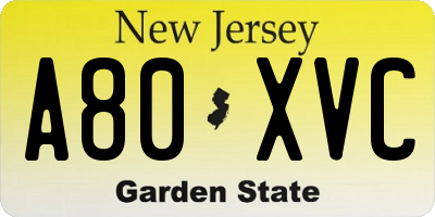 NJ license plate A80XVC