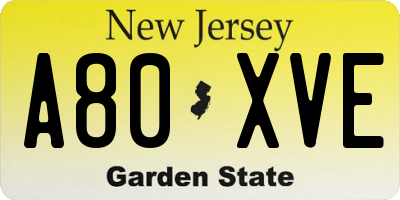 NJ license plate A80XVE