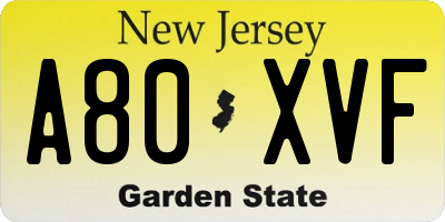 NJ license plate A80XVF