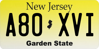 NJ license plate A80XVI