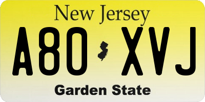 NJ license plate A80XVJ