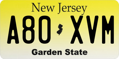 NJ license plate A80XVM