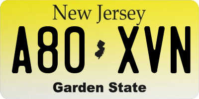 NJ license plate A80XVN