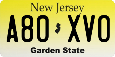 NJ license plate A80XVO