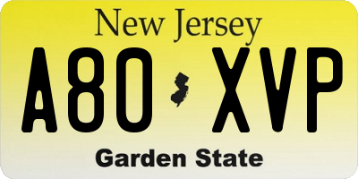 NJ license plate A80XVP
