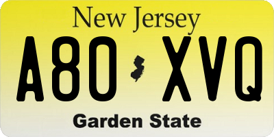 NJ license plate A80XVQ