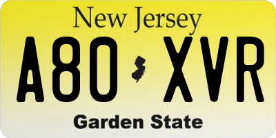 NJ license plate A80XVR