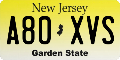 NJ license plate A80XVS