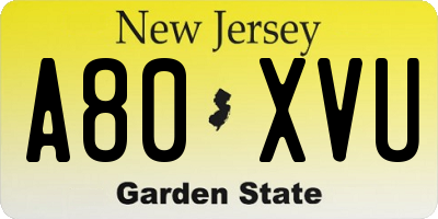 NJ license plate A80XVU