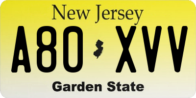 NJ license plate A80XVV