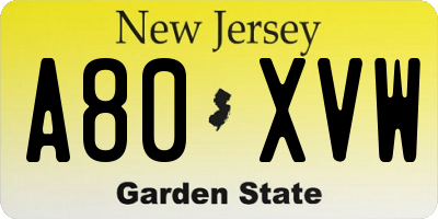 NJ license plate A80XVW