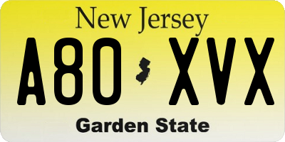 NJ license plate A80XVX