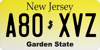 NJ license plate A80XVZ