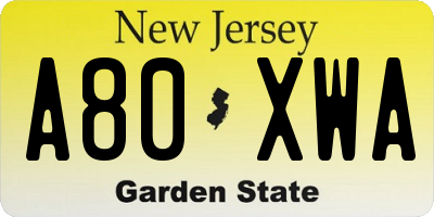 NJ license plate A80XWA