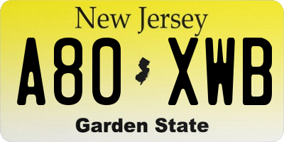 NJ license plate A80XWB