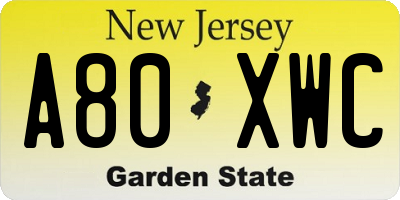 NJ license plate A80XWC