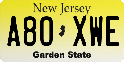NJ license plate A80XWE