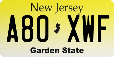 NJ license plate A80XWF