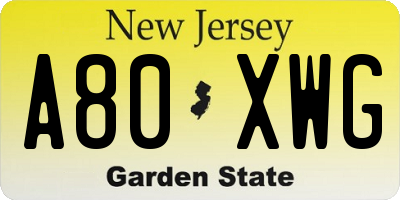 NJ license plate A80XWG