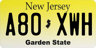 NJ license plate A80XWH