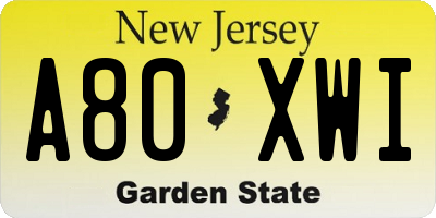 NJ license plate A80XWI