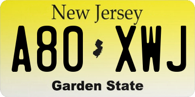 NJ license plate A80XWJ