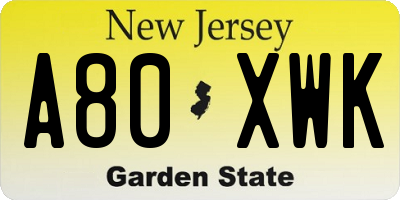 NJ license plate A80XWK
