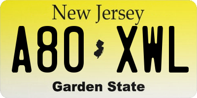NJ license plate A80XWL