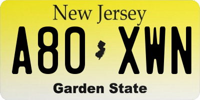 NJ license plate A80XWN