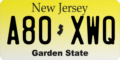 NJ license plate A80XWQ