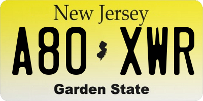 NJ license plate A80XWR
