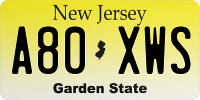 NJ license plate A80XWS